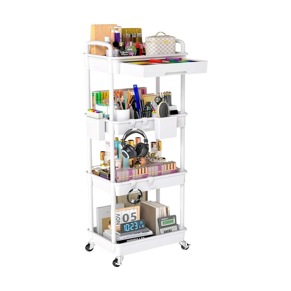 MHome Majestic 3 Or 4-Tier Utility Cart With Drawer  Black Or White
