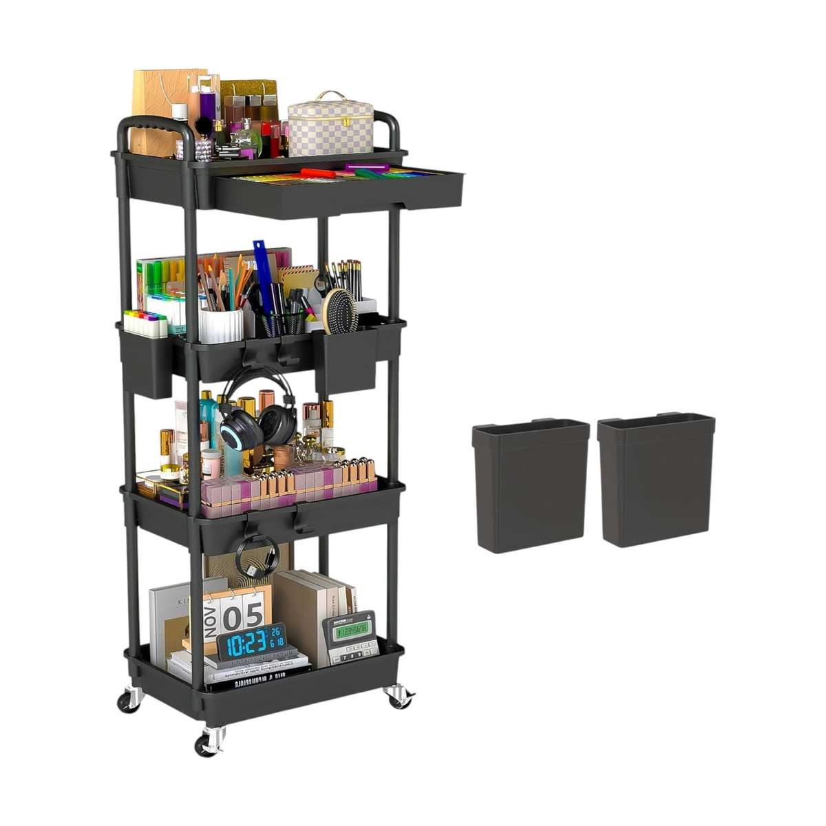 MHome Majestic 3 Or 4-Tier Utility Cart With Drawer  Black Or White