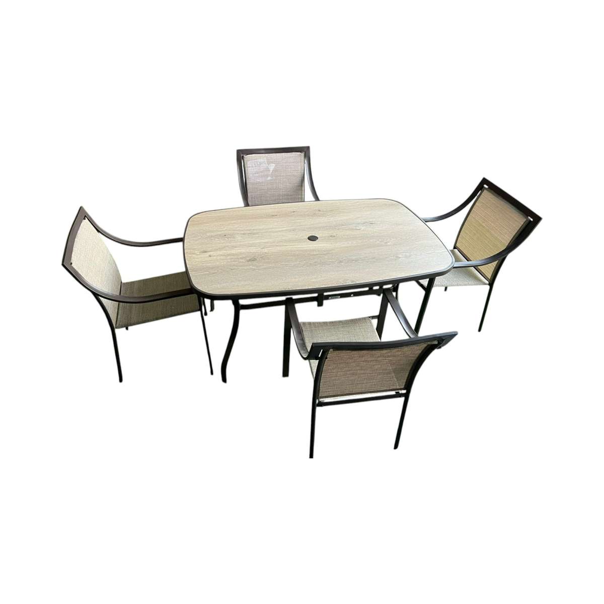 MFurn Judy Inspired 5Pc Patio Dining Set with Plastic Marble Look Table Top