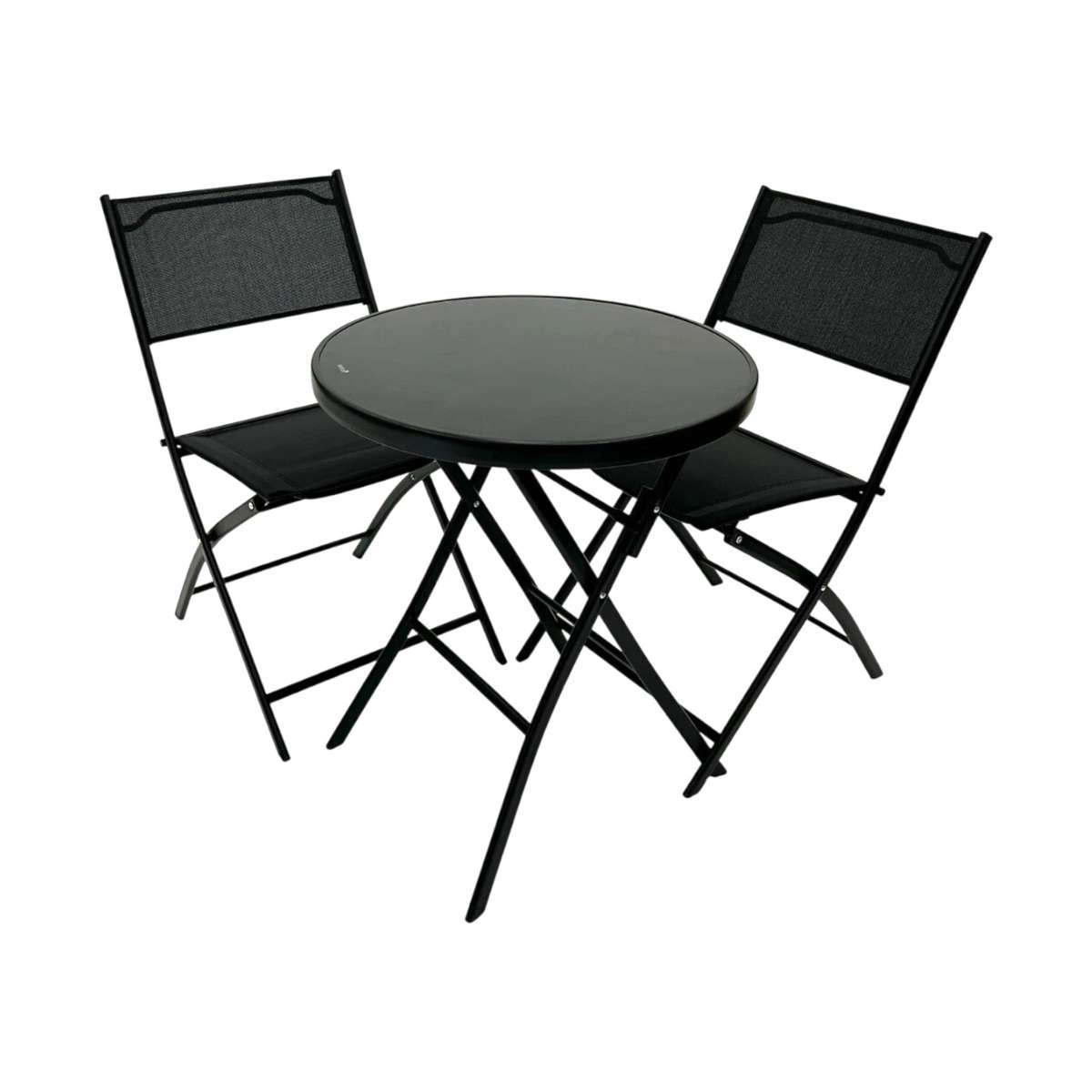 MFurn Alicia 3-Piece Black Folding Patio Bistro Set with Glass Table