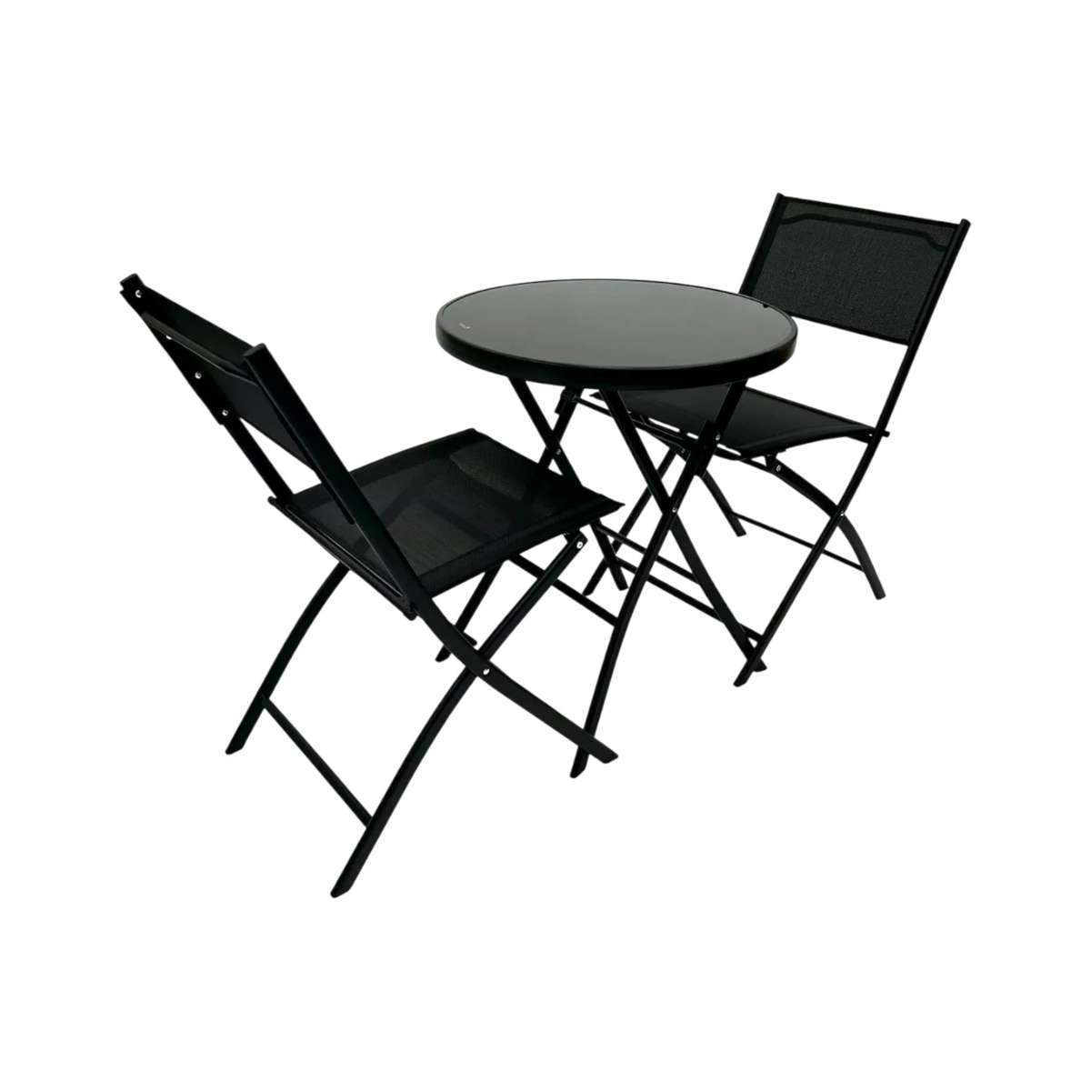 MFurn Alicia 3-Piece Black Folding Patio Bistro Set with Glass Table
