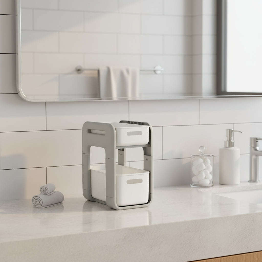 MHome Clean 2-Tier White Bathroom Organizer Shelf  Space-Saving Storage Rack