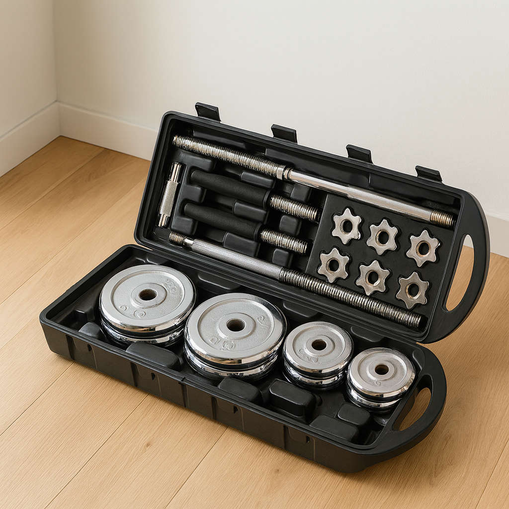 ProSportz 50kg Adjustable Dumbbell & Barbell Set  Iron Plates with Rubber-Coated Bars | Home G...
