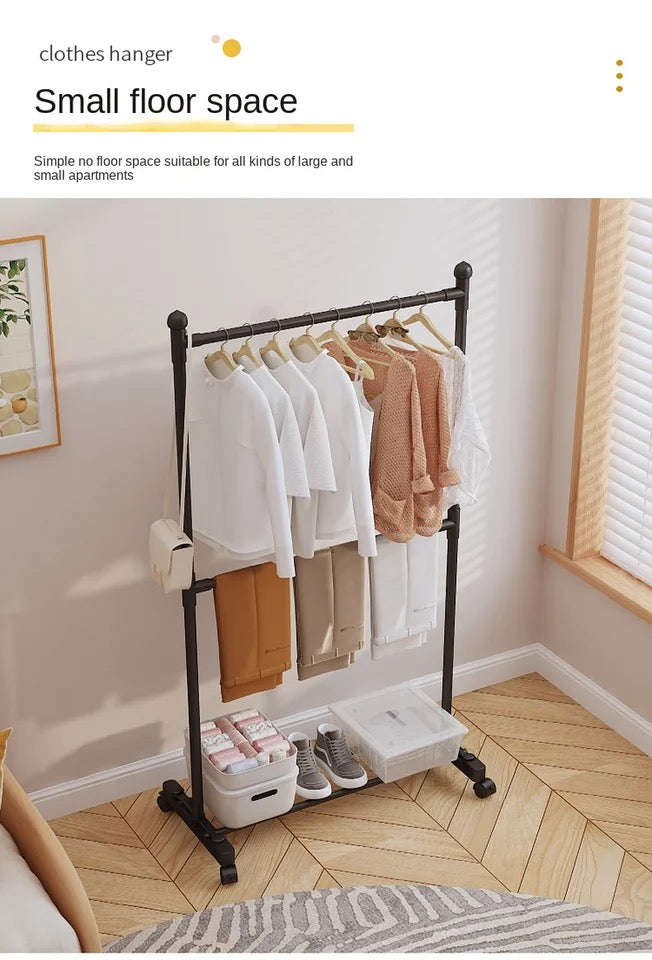 Multi-functional Standing Coat Hat Rack with Shoe Rack, Easy-to-Move Clothes Hanger with Wheels