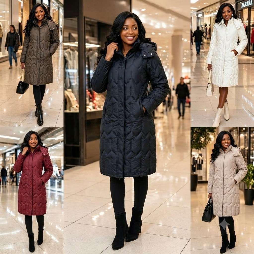 Women's Hooded Long Puffer Jacket  Quilted Winter Coat