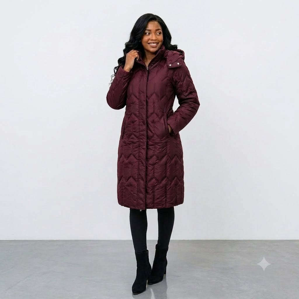 Women's Hooded Long Puffer Jacket  Quilted Winter Coat