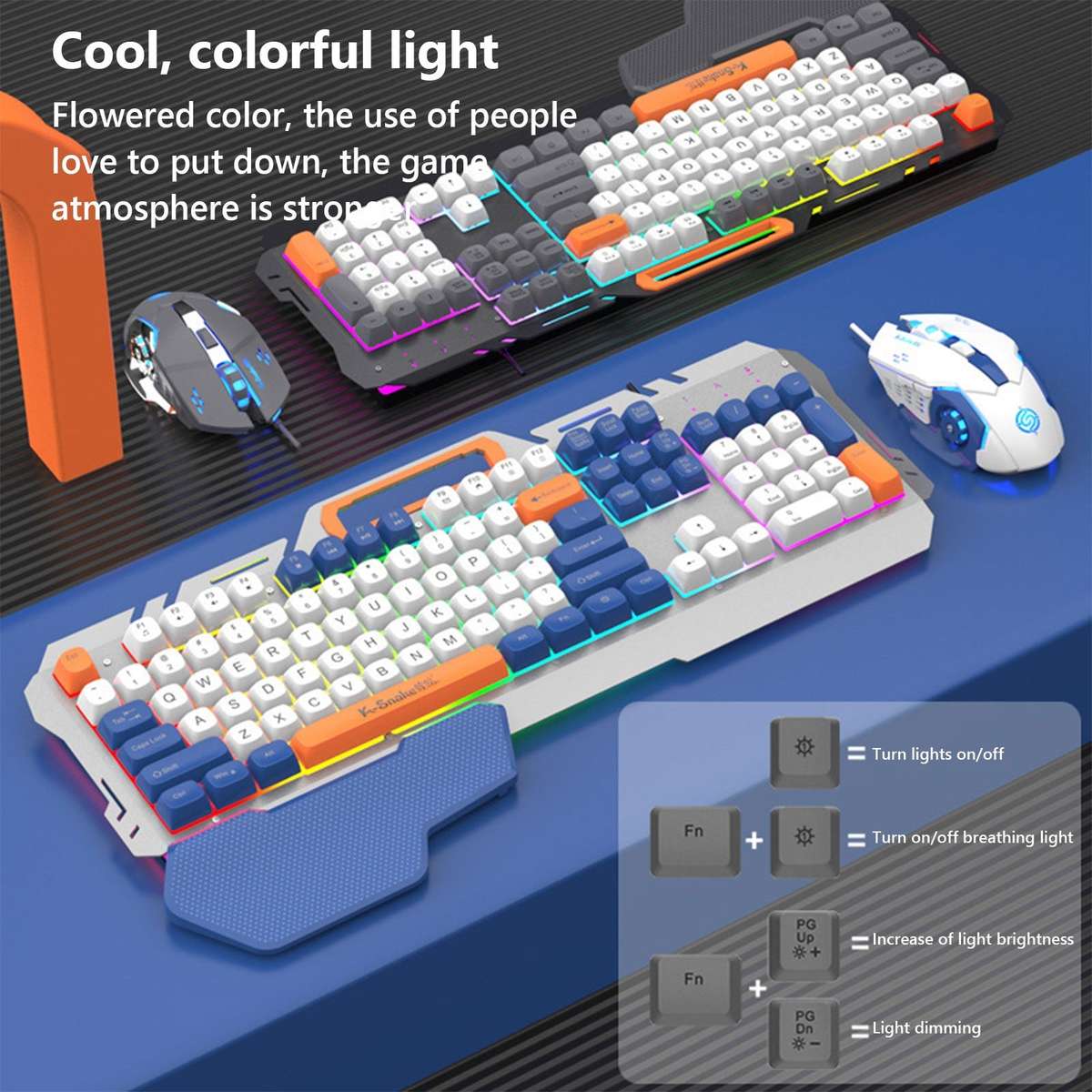 MTech Gaming Keyboard and Mouse Combo  Light-Up Rainbow Design