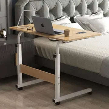 MFurn Portable Laptop Table with Adjustable Height & Wheels  Wooden Rolling Desk