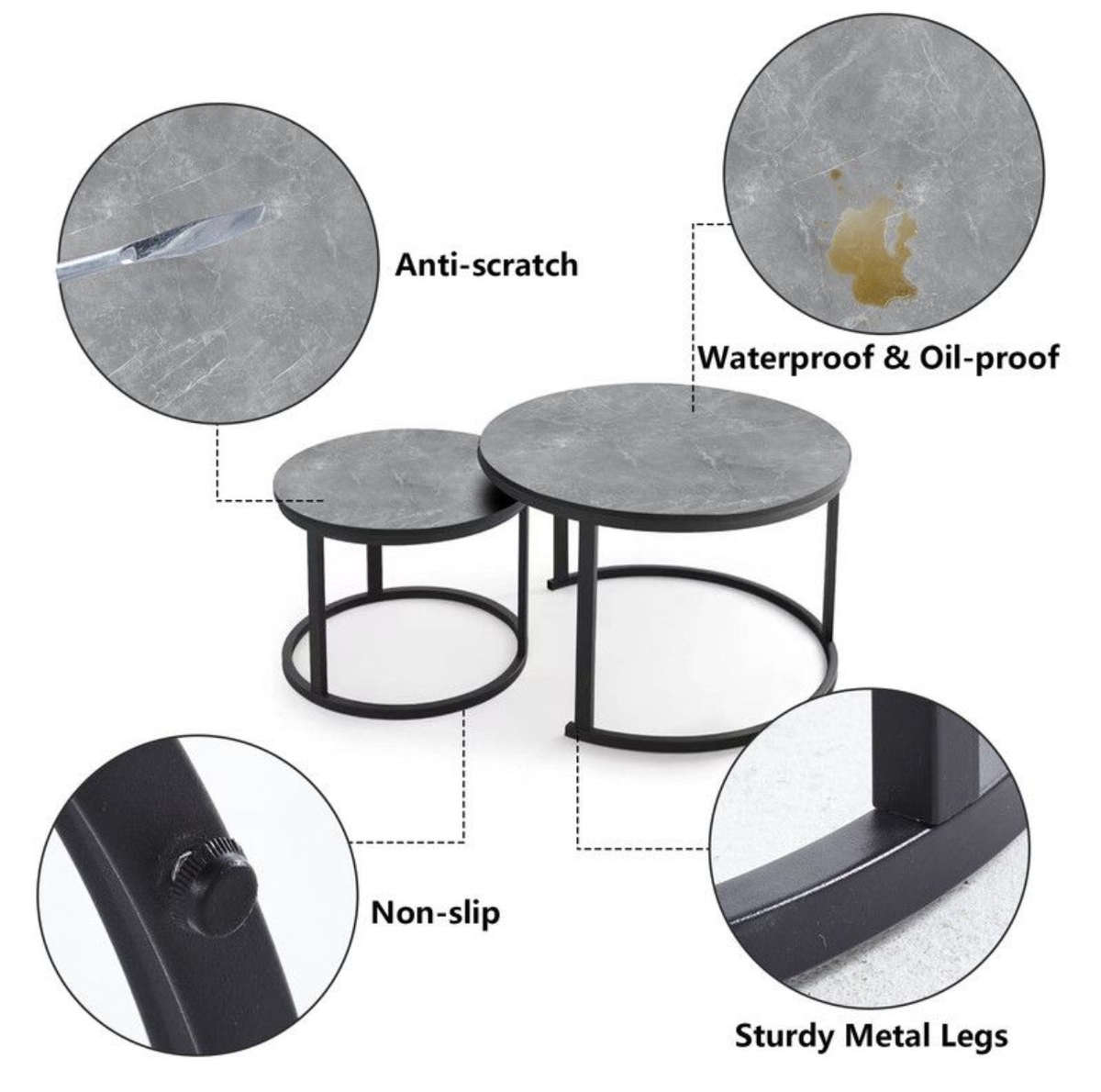 Nesting End Table Round Coffee Table Set of 2 -Various Colours