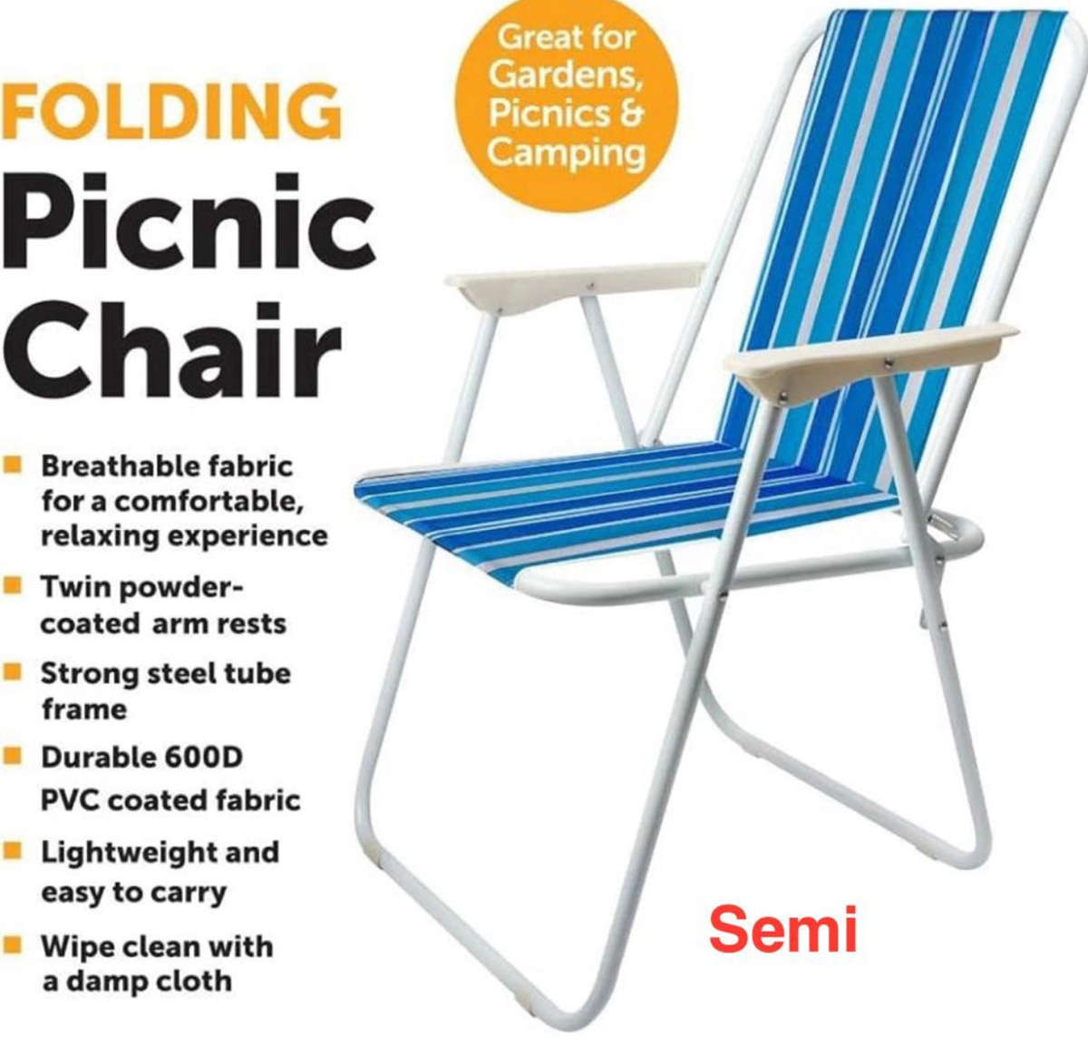 MFurn Folding Chair - Picnic Garden Patio Housewares Folding Metal Beach Chairs- Various Colours