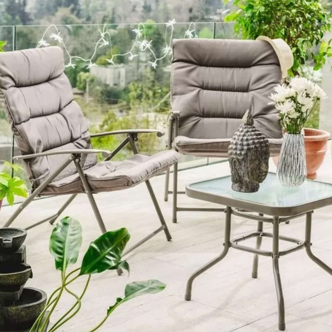 MFurn Ventura 3 Piece Folding Patio Set With Padded Chairs And Table