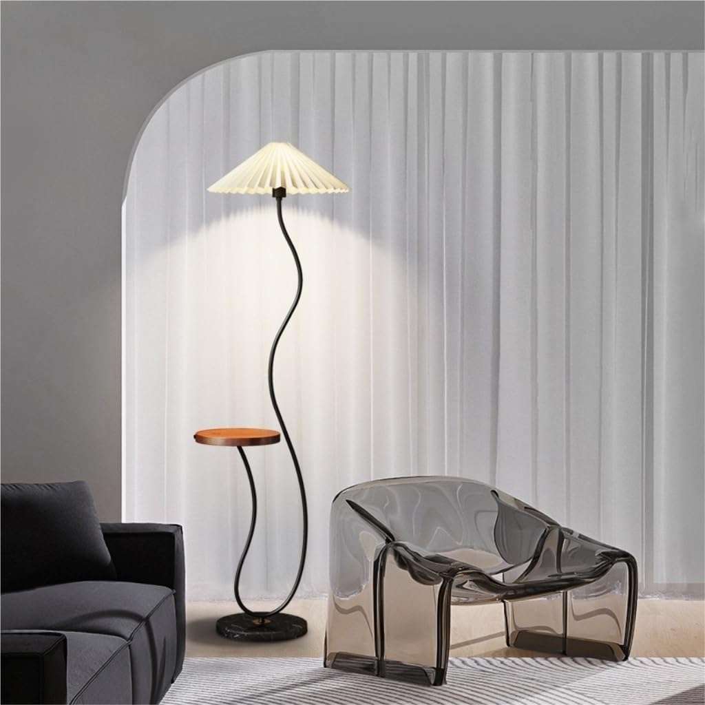 MFurn Standing Modern Floor Lamp with Integrated Wooden Tray Table