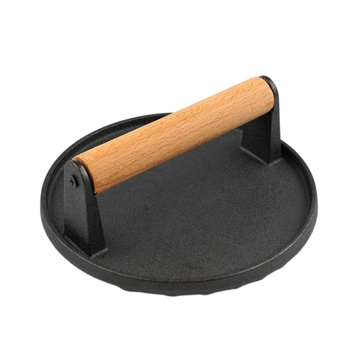 MHome Cast Iron Burger Press  Round Hamburger Patty Maker with Wooden Handle