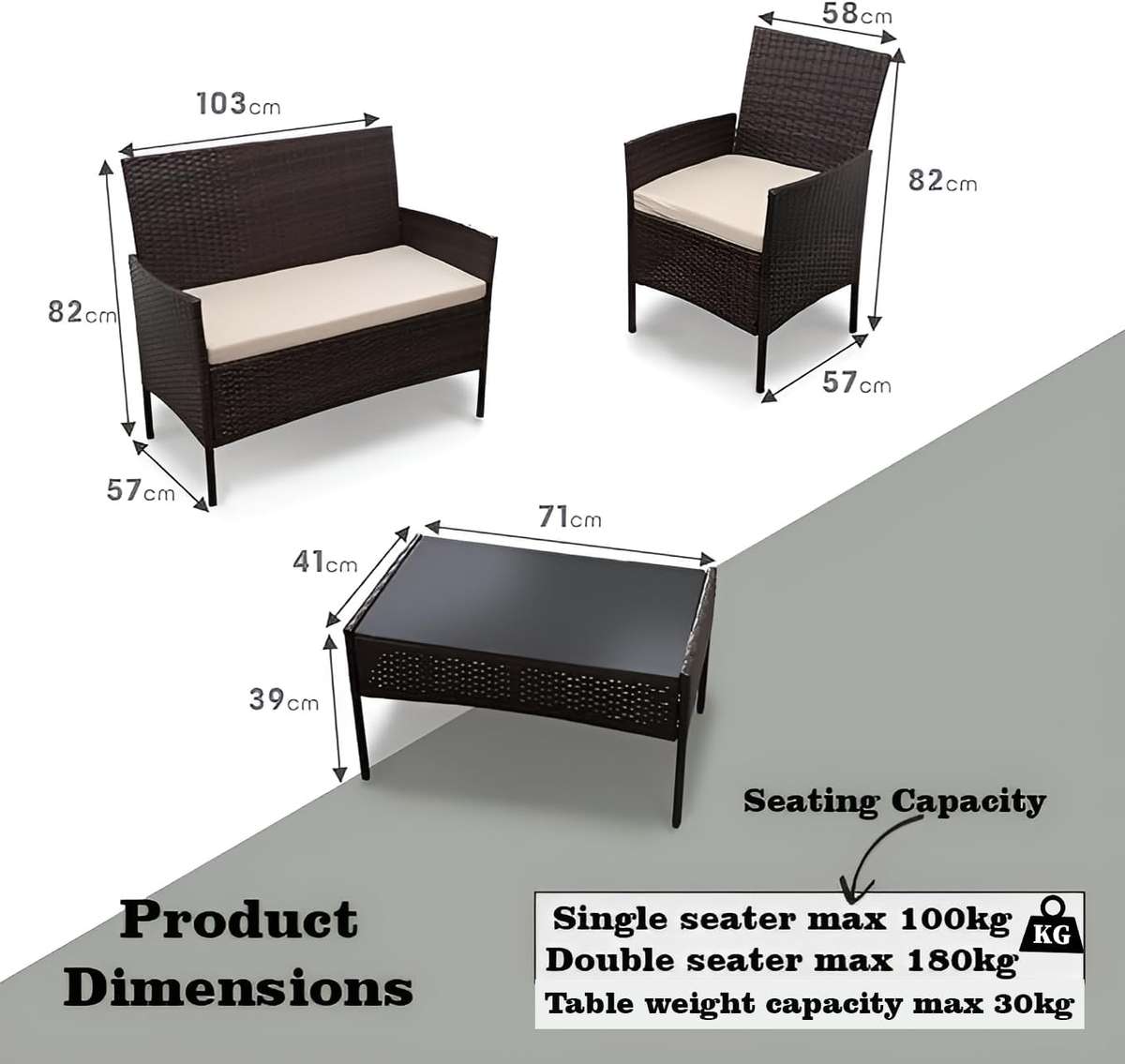 MFurn Tiny Inspired 4 Piece Rattan Garden Furniture Set With Cushions And Glass Table