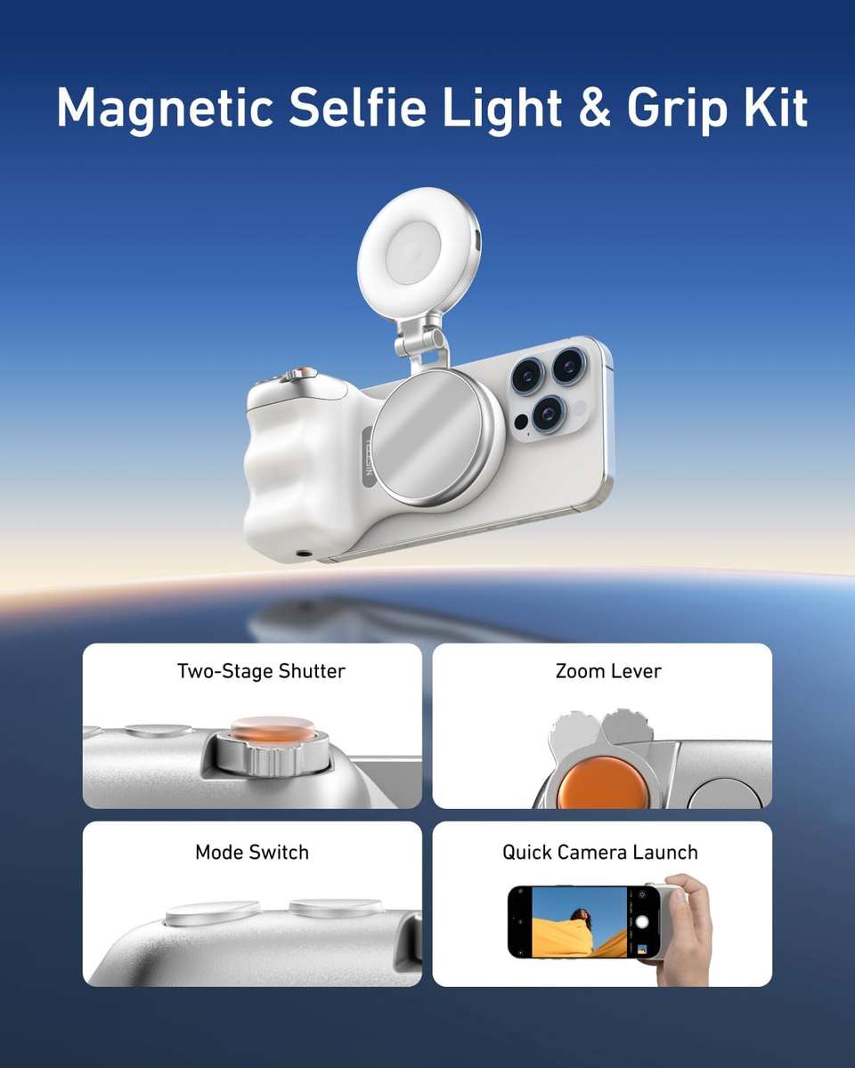 TELESIN Fun Shot Magnetic Camera Grip + Magnetic Selfie Light Combo