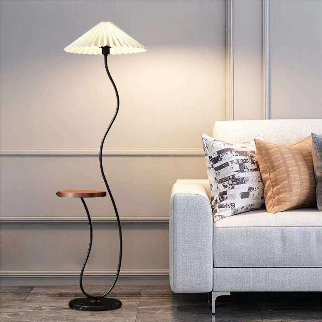 MFurn Standing Modern Floor Lamp with Integrated Wooden Tray Table