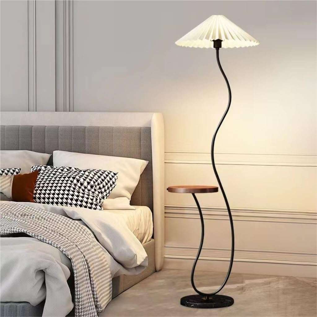MFurn Standing Modern Floor Lamp with Integrated Wooden Tray Table