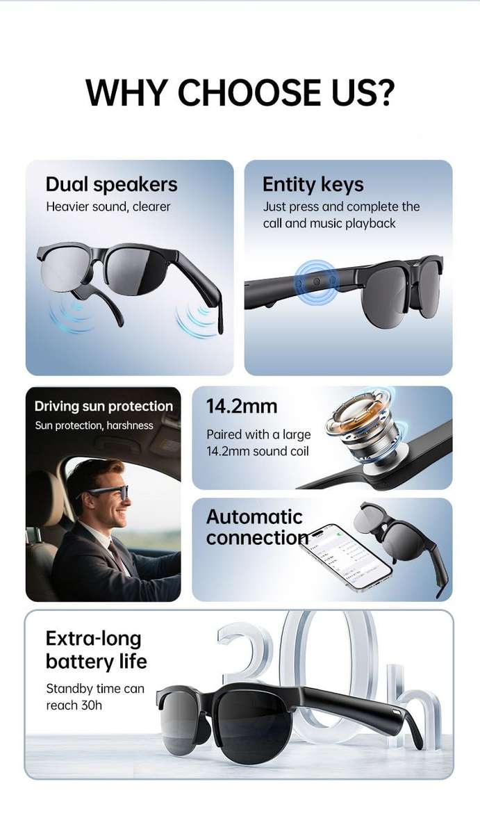 MTech Smart Audio Sunglasses  Bluetooth 5.1, UV400 Polarised, IP65 Water-Resistant
