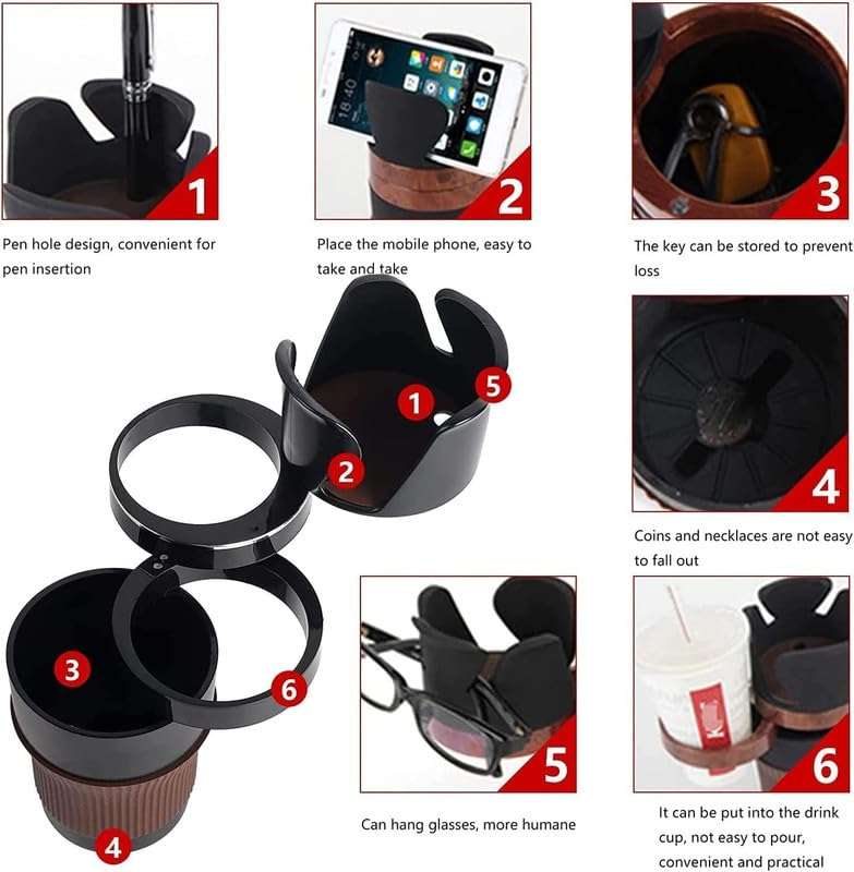 MHome 4-in-1 Car Multifunctional Cup Holder Expander with 360° Rotation