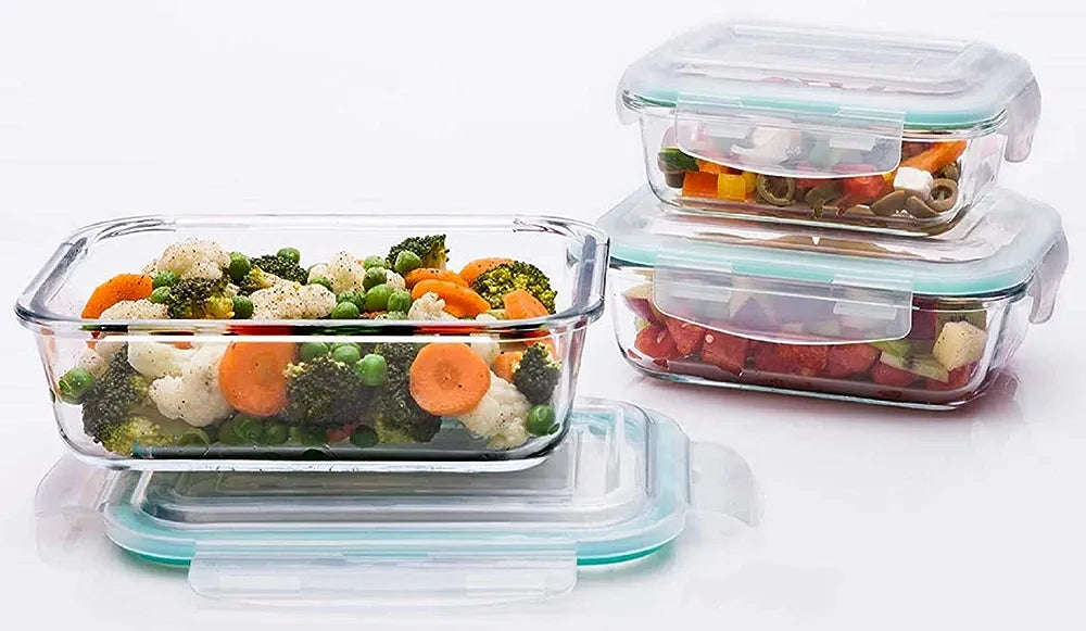 Glass Food Container With Plastic Lids Set of 3