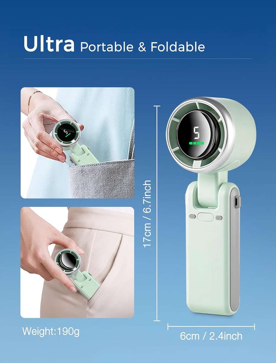 3-in-1 Mini Handheld Turbo Fan  Desk, Neck & Portable Cooling Fan (Rechargeable)