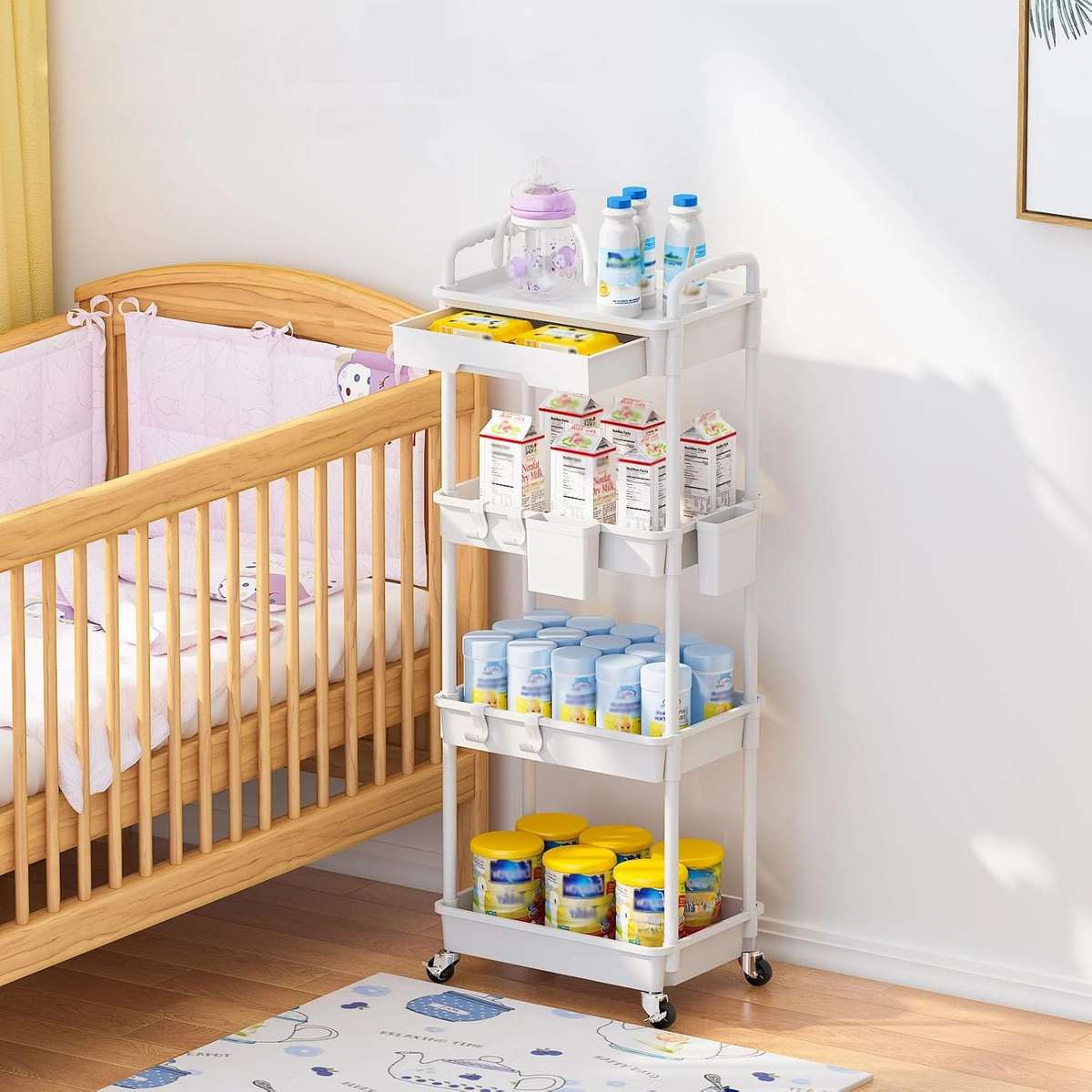 MHome Majestic 3 Or 4-Tier Utility Cart With Drawer  Black Or White