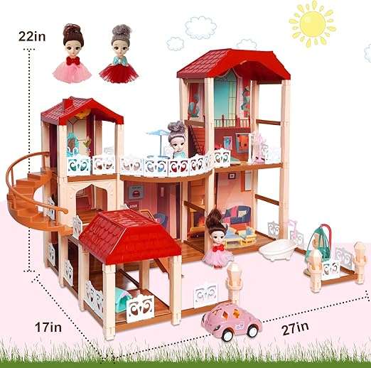 Dollhouse Girl Toys Houses with 2 Dolls Toy Figures,