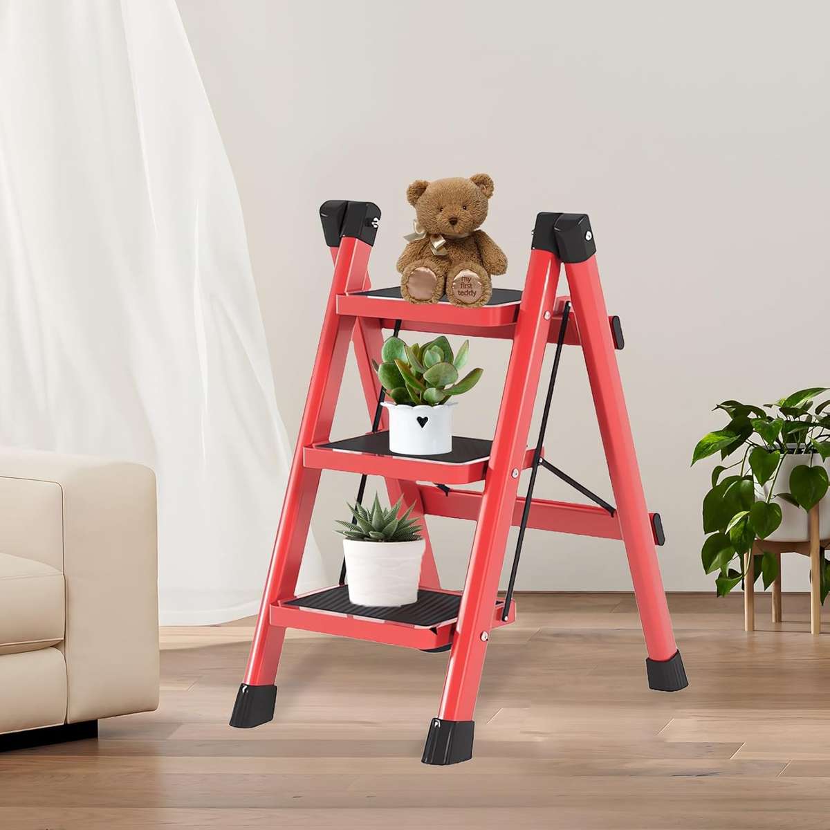 MHome Aluminium Folding Step Ladder  3 Step Portable Lightweight Ladder
