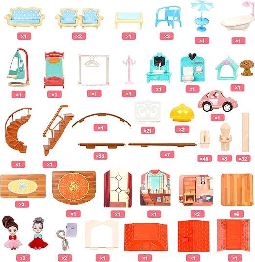 Dollhouse Girl Toys Houses with 2 Dolls Toy Figures,