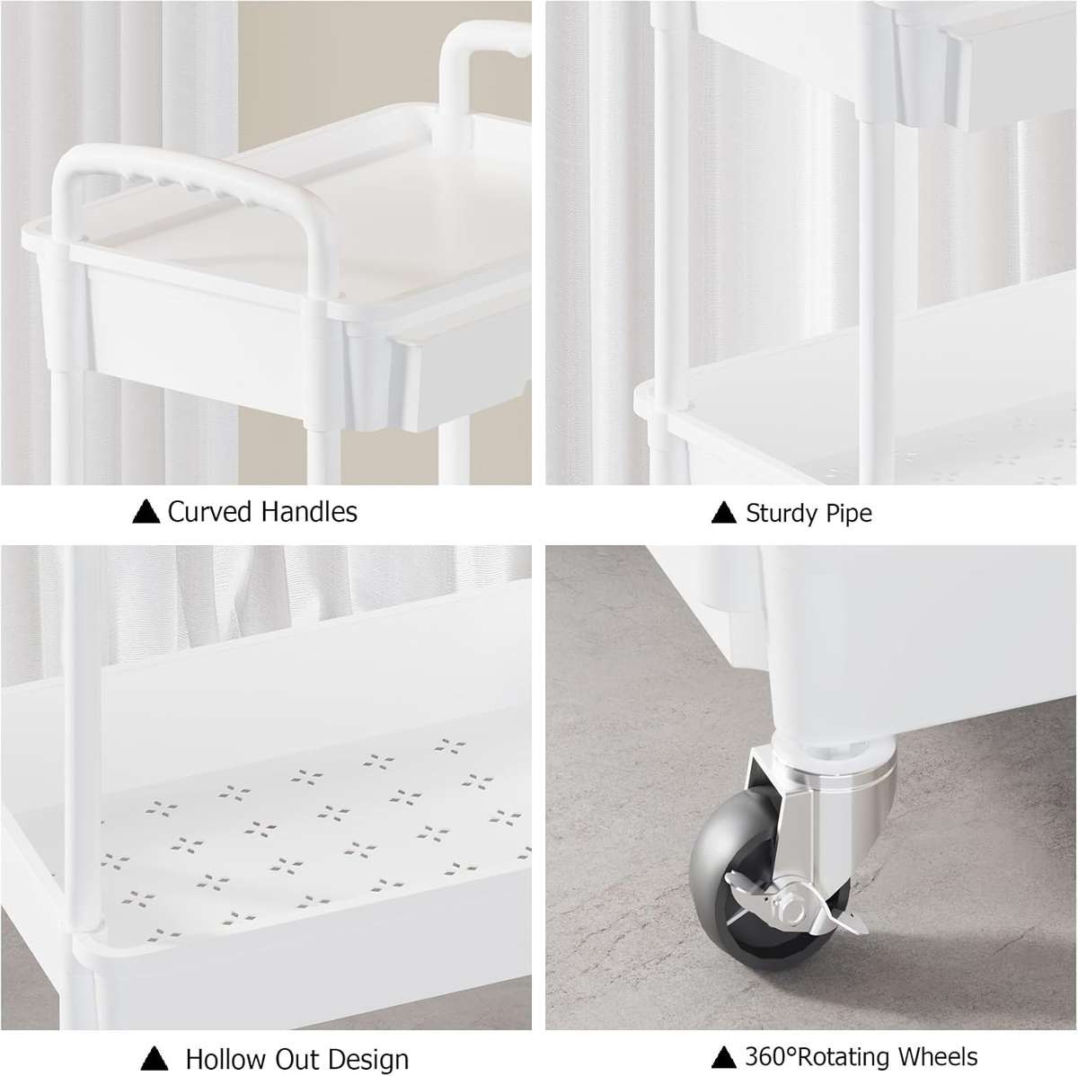 MHome Majestic 3 Or 4-Tier Utility Cart With Drawer  Black Or White