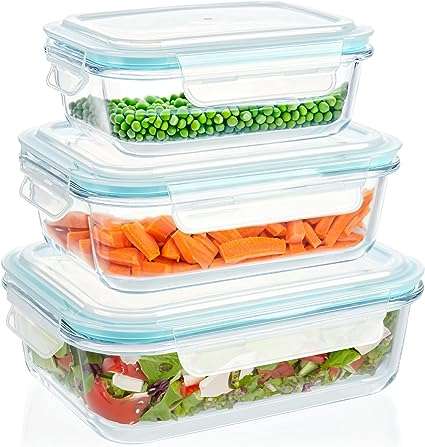 Glass Food Container With Plastic Lids Set of 3