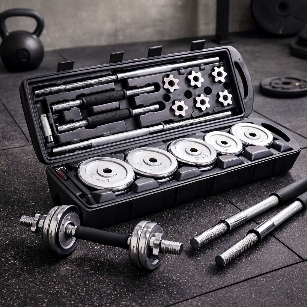 ProSportz 50kg Adjustable Dumbbell & Barbell Set  Iron Plates with Rubber-Coated Bars | Home G...