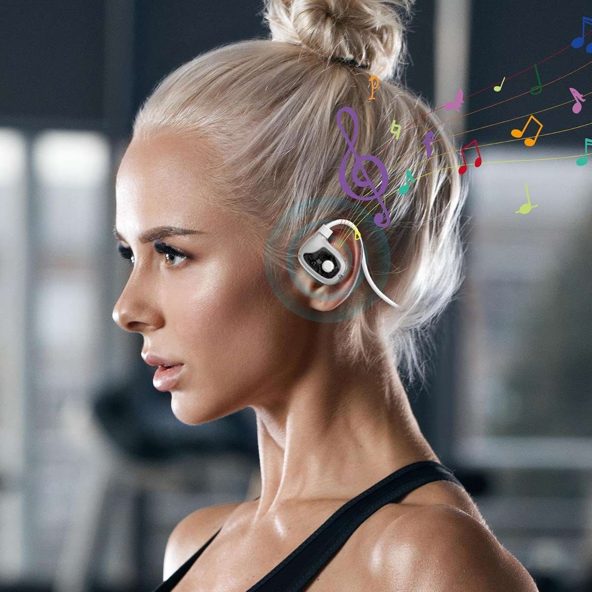 Wireless Bone Conduction Sport Headphones with Mic - Ultra-Light Built-in Mic Sweat Resistant Hea...