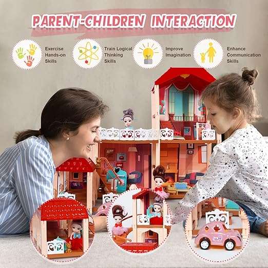 Dollhouse Girl Toys Houses with 2 Dolls Toy Figures,
