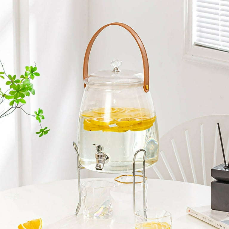 MHome Beverage Dispenser with Tap, Lid & Leather Handle  Clear plastic Dispenser Jar 5.5L