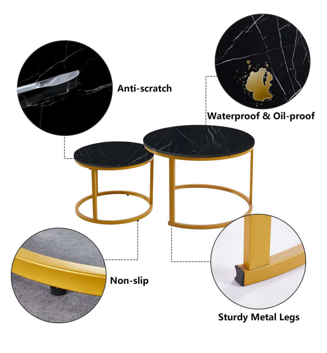 Nesting End Table Round Coffee Table Set of 2 -Various Colours