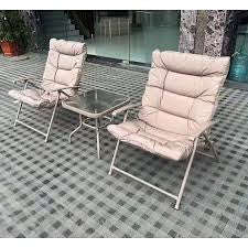MFurn Ventura 3 Piece Folding Patio Set With Padded Chairs And Table