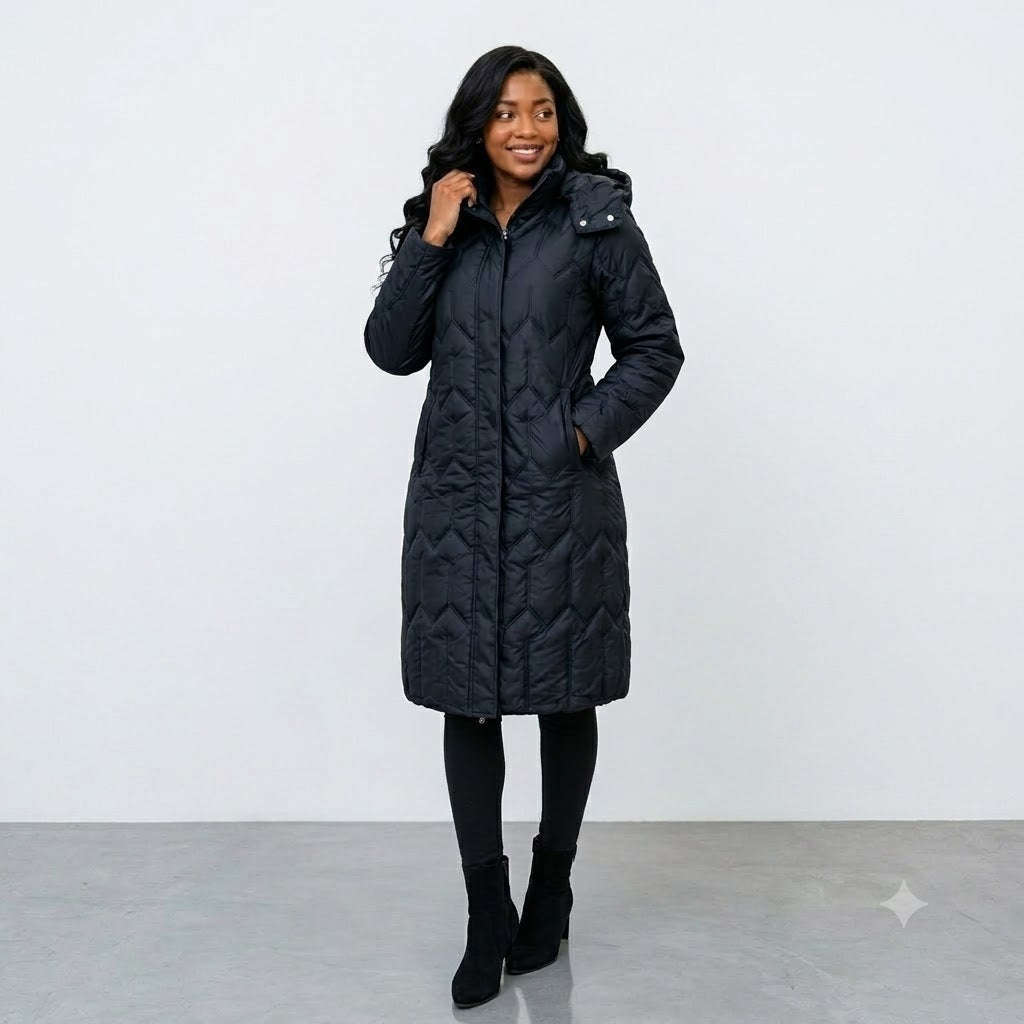 Women's Hooded Long Puffer Jacket  Quilted Winter Coat