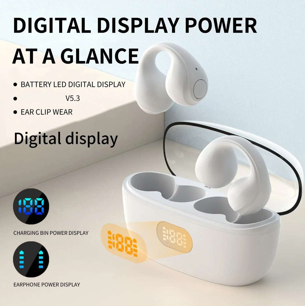 Clip Ear TWS K56  Wireless Bluetooth Earphones with Digital Display Charging Case