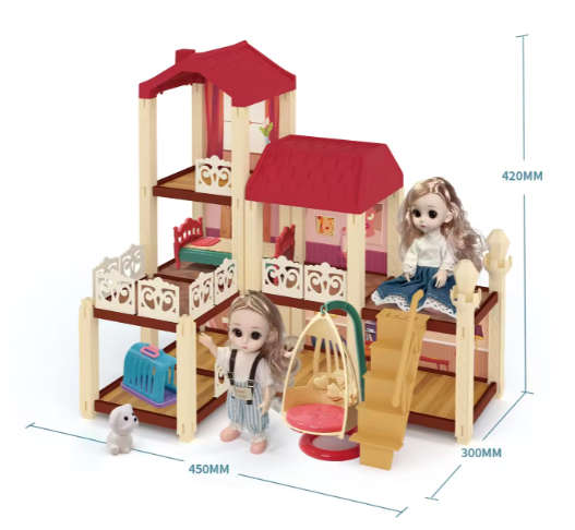 Dollhouse Girl Toys Houses with 2 Dolls Toy Figures,