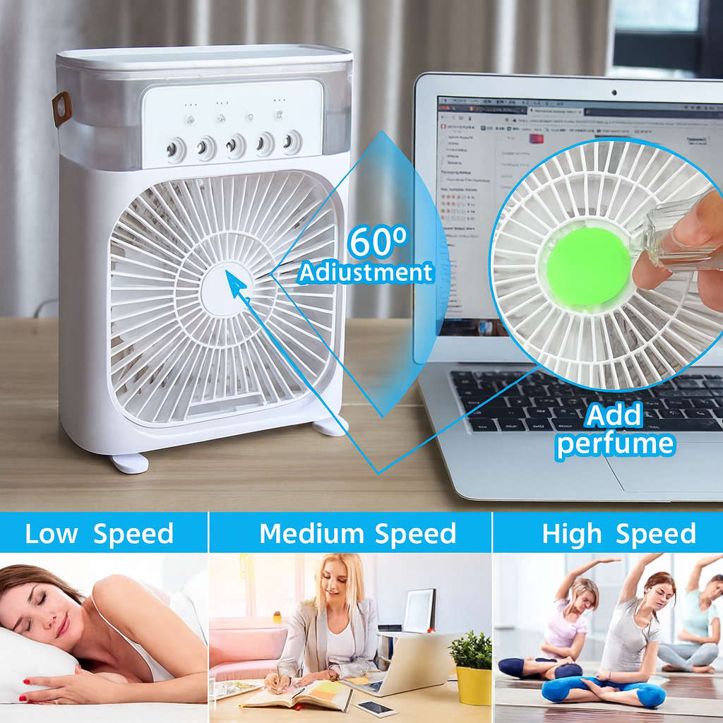6" Portable Mini Air Cooler Fan  3-in-1 USB Mist & Humidifier