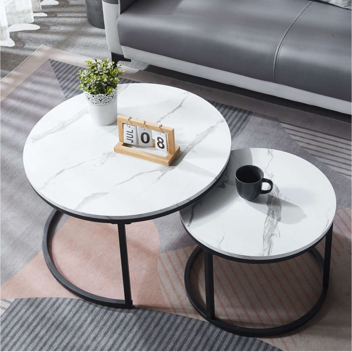 Nesting End Table Round Coffee Table Set of 2 -Various Colours