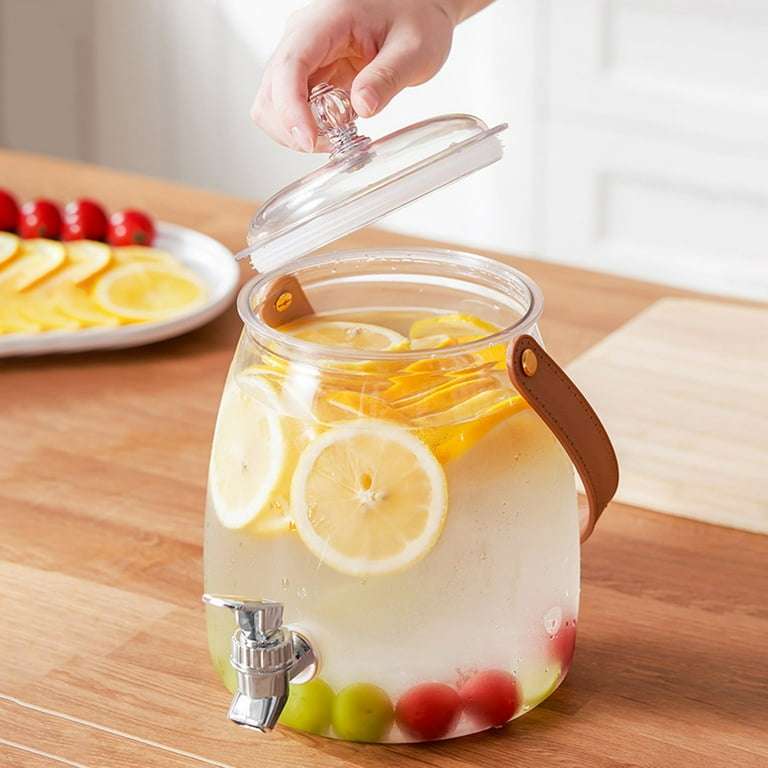 MHome Beverage Dispenser with Tap, Lid & Leather Handle  Clear plastic Dispenser Jar 5.5L
