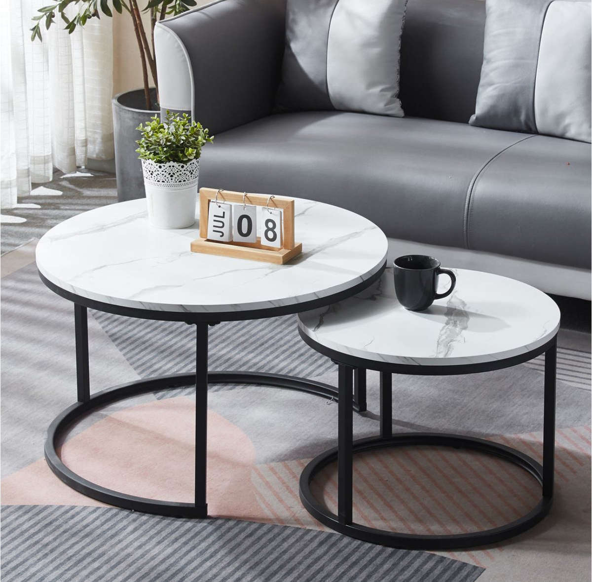 Nesting End Table Round Coffee Table Set of 2 -Various Colours