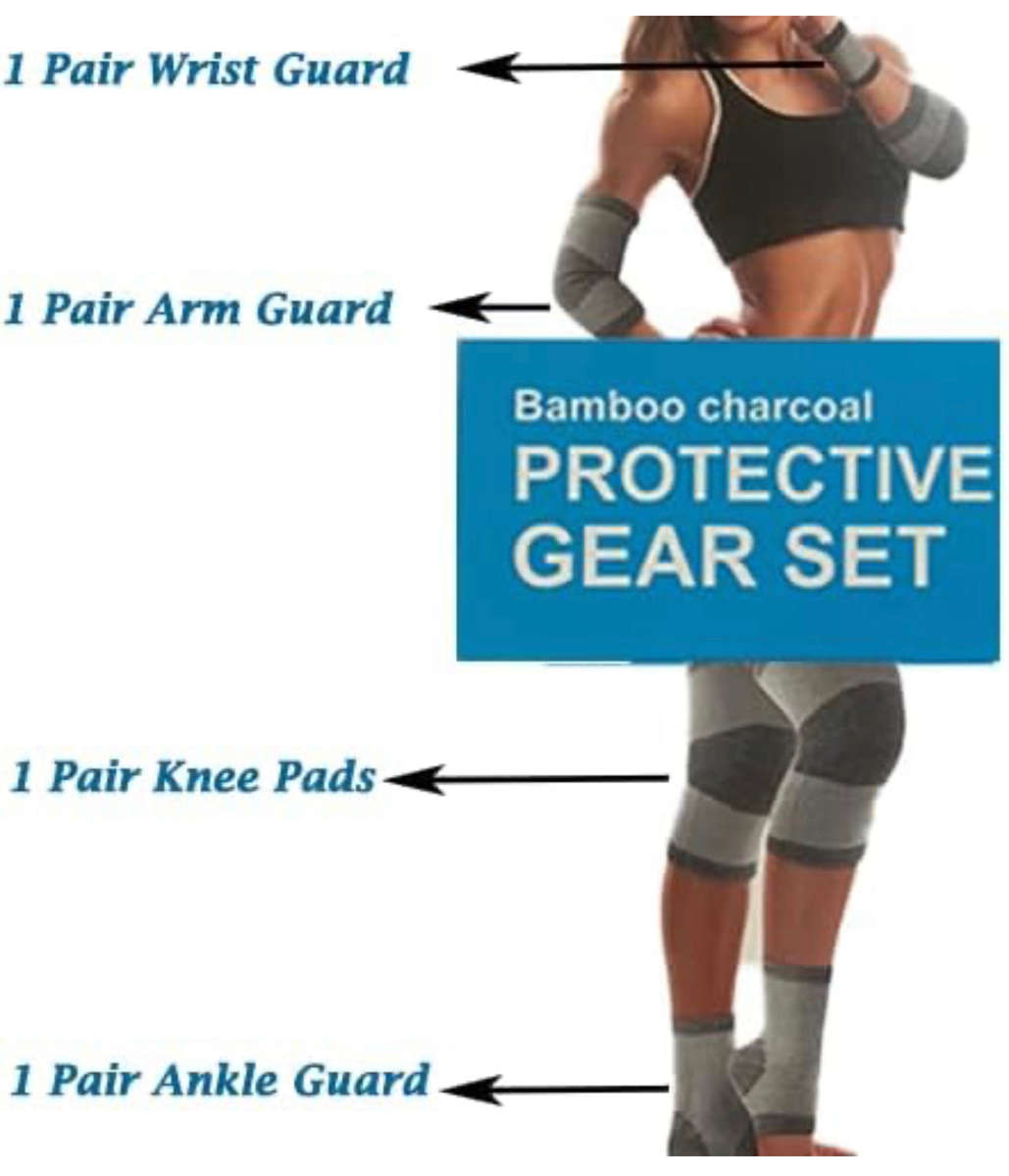 Bamboo Charcoal Protective Gear Set, Arm Guard, Wrist Guard, Knee Pads, Ankle Guard, gear set for...