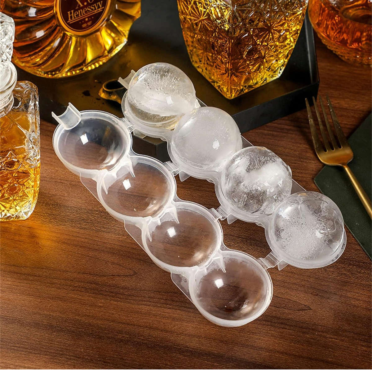 Four Hole Whiskey Round ice Hockey Mold,Bar Ice Cube Ball Maker,Round Ice Hockey Reusable Summer ...