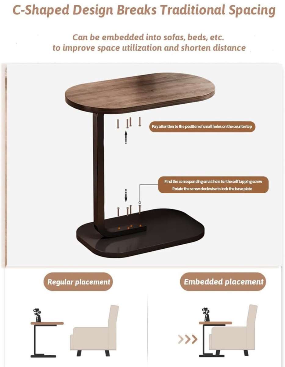 C Shaped Side Table, Modern C Shaped End Table for Small Spaces, Small Couch Side Tables That Sli...