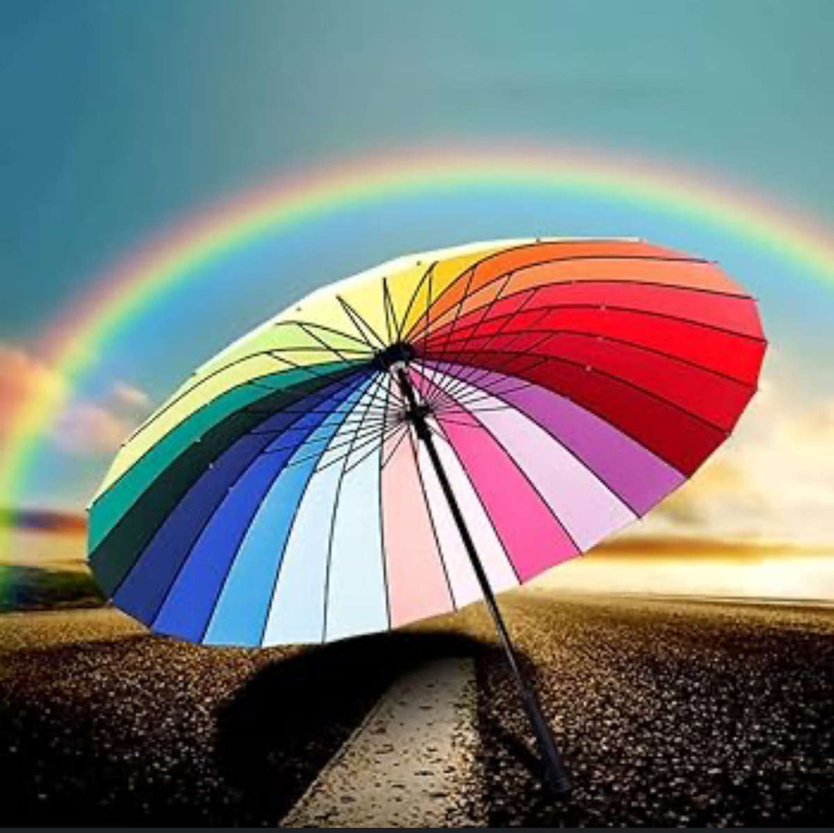 Straight Umbrella 24K Long-handle Rainbow Umbrella 2-3 People Car Large Windproof Straight Umbrel...
