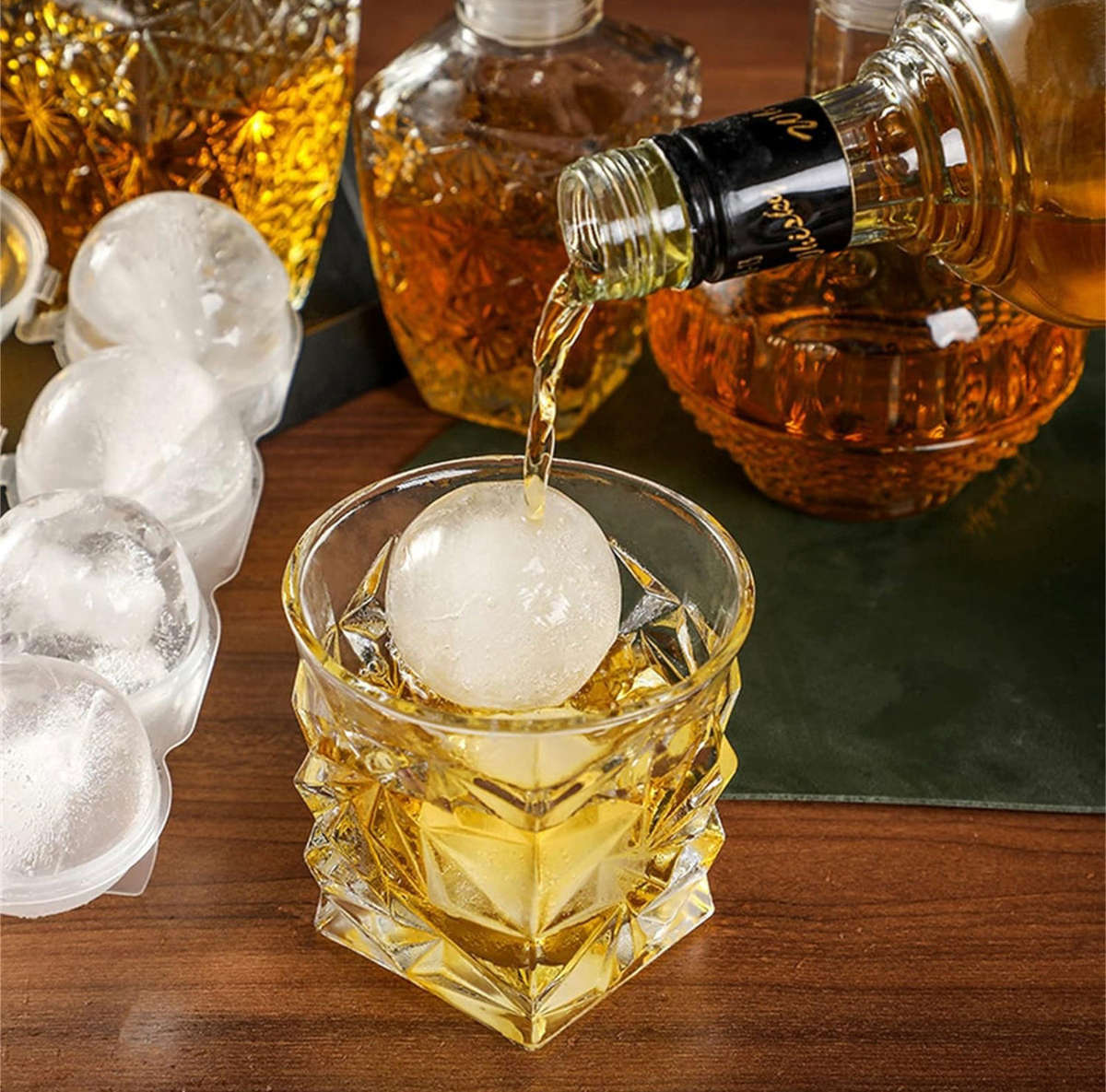 Four Hole Whiskey Round ice Hockey Mold,Bar Ice Cube Ball Maker,Round Ice Hockey Reusable Summer ...