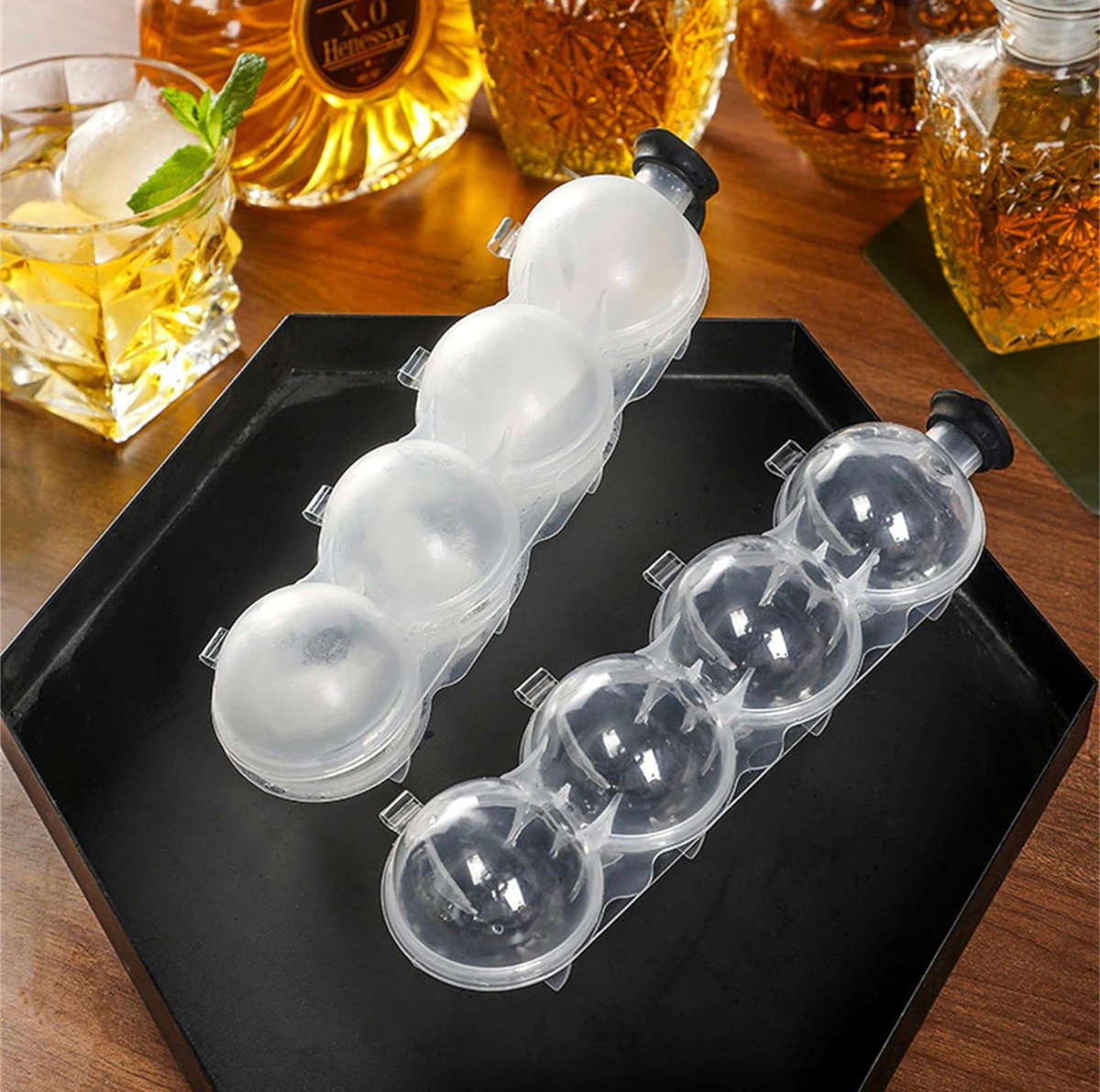 Four Hole Whiskey Round ice Hockey Mold,Bar Ice Cube Ball Maker,Round Ice Hockey Reusable Summer ...